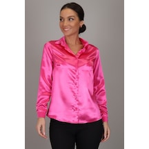 Sweetness Kadın Fuşya Saten Uzun Kol Abiye Gömlek Fuşya