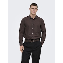 Only & Sons Onscaıden Lıfe Ls Solıd Lınen Blend Noos Erkek Kahverengi Gömlek - 22012321