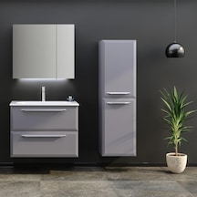 Orka Nuvola 80 Cm Mdf Gri Banyo Dolabı Takımı Ve Boy Dolabı Gri
