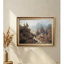 Vintage Dekoratif Gold Çerçeveli Manzara Tablosu 80x60 Cm