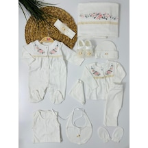Alpbebe Sıra Çiçek Nakışlı 10 Lu Hastane Çıkışı Set - Krem Krem