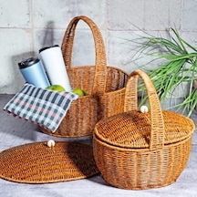 Kosova Wicker 2'li Kulplu Kapaklı Hasır Piknik Sepeti Seti 1