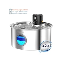 Haustier W2 Otomatik Kablosuz Kedi Su Pınarı, Sensörlü , Bataryalı , Ultra Sessiz, Çelik , 3.2lt Hazne