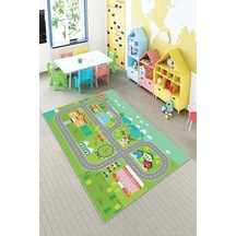 Pelangi Yeşil Araba Yollu Yıkanabilir Kaymaz Taban Leke Tutmazbebek Ve Çocuk Odası Halısı, Yeşil 120 X 160, 90135 Çok Renkli