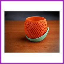 Bezos 3d Baskı Küre Saksı - Kafes Dokulu İki Parçalı Dekoratif Saksı - Turuncu-mint Bty Standart 68101746