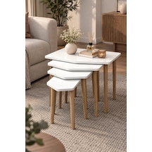 Sulorahome 4'lü Beyaz Zigon Sehpa Seti Ahşap Ayaklı