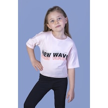 Toontoy Kids Toontoy Kız Çocuk New Wave Baskılı Taş İşlemeli Tişört Pudra