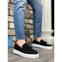 Ba0154 Bağcıksız Yüksek Taban Süet Siyah Renk Beyaz Taban Püsküllü Erkek Ayakkabı Çok Renkli