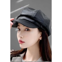 Tezzgelsin Unisex Vintage Vegan Deri Kasket Şapka Siyah
