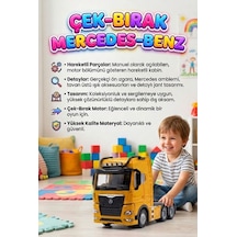 Mercedes Actroc Çek-bırak Mekanizmalı Metal Gerçekçi Tasarımlı Devrilebilir Kabinli Oyuncak Tır Sarı