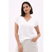 Fashion Friends V Yaka Sırtı Çapraz Biyeli Kadın T-shirt 26y0193k1 Beyaz