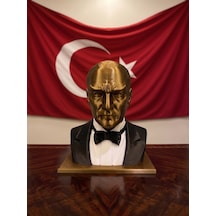 Riva Self Atatürk Büstü Özel Tasarım Gold Siyah Smokinli Biblo Heykel 3d - 10 Cm