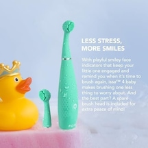Foreo İssa 4 Baby Bebekler İçin Silikon Sonik Diş Fırçası Seti, Çift Taraflı Kıllar, Eğlenceli Gülümseme, Diş Eti Masajı, Ekstra Başlıkla 12 Ay Bakım, Seyahat Dostu - Kivi Yeşili Açık Ahşap