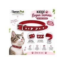 Perçin Süslemeli Deri Kedi Boyun Tasması Ayarlanabilir Metal Tokalı - Kırmızı