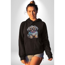 Shih Tzu Renkli Köpek Kadın Erkek Siyah Kapüşonlu Sweatshirt Hoodie Siyah
