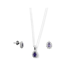 Oya Silver Minimal Ametist Taşlı Damla Gümüş Kadın Kolye Küpe Set Oya Silver Minimal Ametist Taşlı Damla Gümüş Kadın Kolye Küpe Set