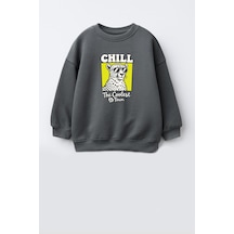 Monila Erkek Çocuk 3 İplik Kumaş Leopar Baskılı Pamuklu Sweatshirt Antrasit