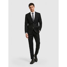Cacharel Siyah Slim Fit Yün Karışımlı Çizgili Takım Elbise