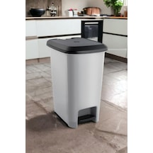 Melkan Home Slim Pedallı Çöp Kovası 40 Litre Çöp Kovası & Orta Boy Pedallı Çöp Kovası Gri Metalik Gri Çok Renkli
