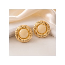 Gold Burgu Çerçeveli Krem Taşlı Küpe Krem - 886705171 Krem - 886705171 Krem