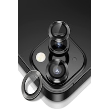 iPhone 14 Uyumlu Plus Alüminyum Alaşım Temperli Cam Kamera Lens Koruyucu - Siyah