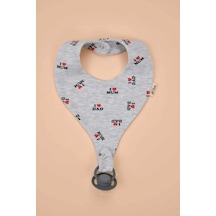 E&f Store Emzik Tutucu Mama Önlüğü - I Love Dad I Love Mom Desenli Gri Pamuk Kumaş Çok Renkli