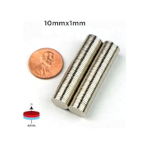 10 Adet Çap 10Mm X Kalınlık 1Mm Yuvarlak Güçlü Neodyum Mıknatıs