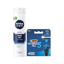 Men Hassas Tıraş Jeli 200 Ml + Bıc Hybrid 3 Flex 4'lü Yedek Tıraş Bıçağı Kartuşu