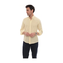Slim Fit Uzun Kol Yaka Düğmeli Nefes Alan Keten Hediye Kutulu Erkek Gömlek Fs-004548 - Sarı-3232