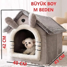Tineke Klasik Model Kedi Evi Yumuşak Kedi Yatağı Derin Uyku Ve Kış Evi Çıkarılabilir Minder Gri Gri, Beden M