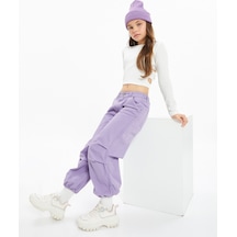 Koton Paraşüt Kot Pantolon Pamuklu Beli Lastikli Cepli - Parachute Jean Lila 4wkg40034aw 4WKG40034AW358 Lila