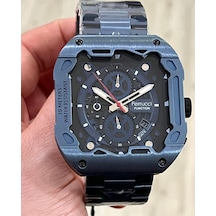 Ferrucci Kare Kadran Mavi Renk Fonksiyonları Aktif Takvimli 45mm Kasa Çap Erkek Kol Saati Mavi
