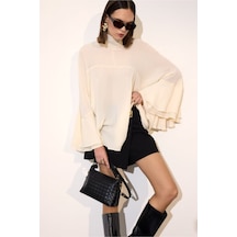 Defacto Fashion Fit Dik Yaka Krep Uzun Kollu Bluz G8612ax26sper83 Ekru-er83