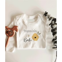 İmaj Tuğbababy Teyzesinin Balı Uzun Kol Çıtçıtlı Organik Bebek Body Beyaz