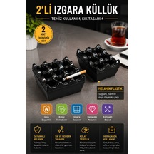 2 Li Siyah Melamin Izgara Küllük Seti Kare Kül Tablası Cafe Balkon Masa İçin Dayanıklı