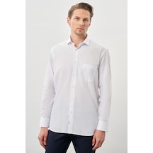 İmza Beyaz Uzun Kol Desen İtalyan Yaka Cepli Pamuklu Classic Comfort Fit Gömlek 1004245185 Beyaz