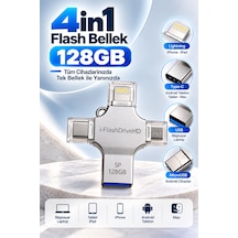 128gb 4in1 Flash Bellek Usb-a Type-c Lightning Microusb Telefon Tablet Bilgisayar Uyumlu