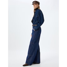 Koton Geniş Paça Kot Pantolon Dikiş Detaylı Cepli Düğmeli Normal Bel - Wide Leg Jeans Koyu İndigo 5wal40236md İndigo