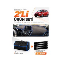 Ford C-max 2010-2014 Double Ekran Uyumlu Torpido Örtüsü + Deri Bagaj Çantası Seti - Siyah Mavi