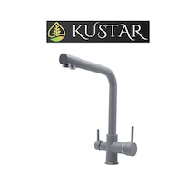 Kustar Gri Granit Kaplama 3 Yollu Arıtma Çıkışlı Mutfak Eviye Bataryası