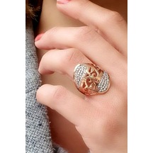 Zirkon Taşlı 925 Ayar Gümüş Rose Yüzük 19