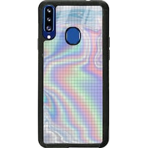 Samsung Uyumlu A20s Neon Dama Tasarımlı Glossy Telefon Kılıfı Siyah