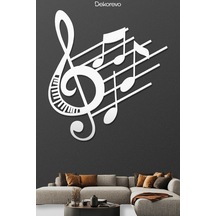 Sol Anahtarı Ve Notalar Metal Duvar Tablosu - Metal Duvar Sanatı - Beyaz - 65 X 75 Cm