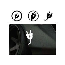 Elektrikli Araba Tampon Fiş Priz Logosu Sticker Etiket Beyaz 14 Cm