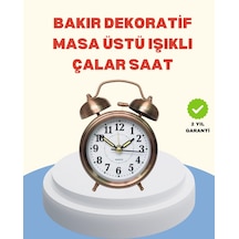 Metal Bronz Nostaljik Masa Saati Alarmlı Büyük Boy Sessiz Mekanizmalı Çok Renkli