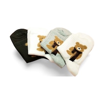 Peluş Ayıcık İşlemeli Kadın Soket Çorap 4 Çift 113 Safran Çok Renkli