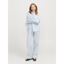 Jack & Jones Kadın Çizgili Poplin Pantolon - Ava - 12269630 Cashmere Blue
