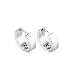 Gümüş 1 Çift Serin Erkek Paslanmaz Çelik Huggie Hoop Küpeler Gündelik Takı Gümüş