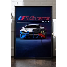 Bmw M4 Gt3 Evo Siyah Ahşap Çerçeveli Poster, Dekoratif Araba Duvar Tablosu