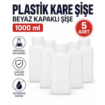 Plastik Kare Şişe 1000 Ml - Beyaz Kapaklı Şişe 5 Adet